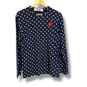 PLAY Comme Des Garcons Blue Polka Dot Long Sleeve Shirt Women’s Large Japan Made